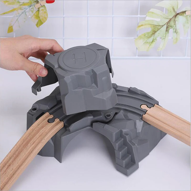 Plastic Grey Double Tunnel Wooden Train Track Accessories For Tunnel Track Train