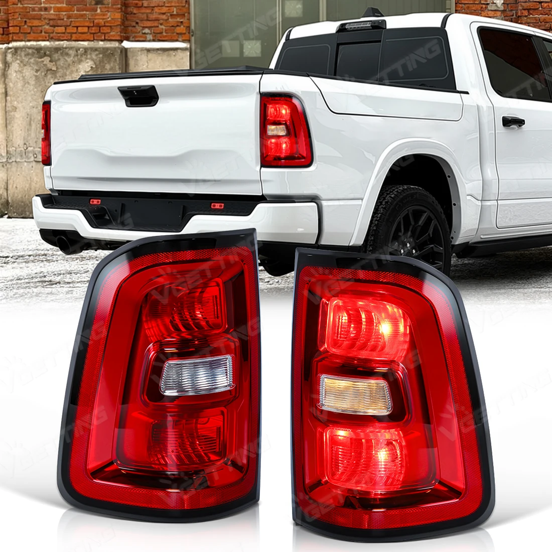 

Комплект из 2 галогенных задних фонарей для Dodge Ram 2025-2026: указатели поворота, стоп-сигналы, ходовые огни, красный корпус, запасные части