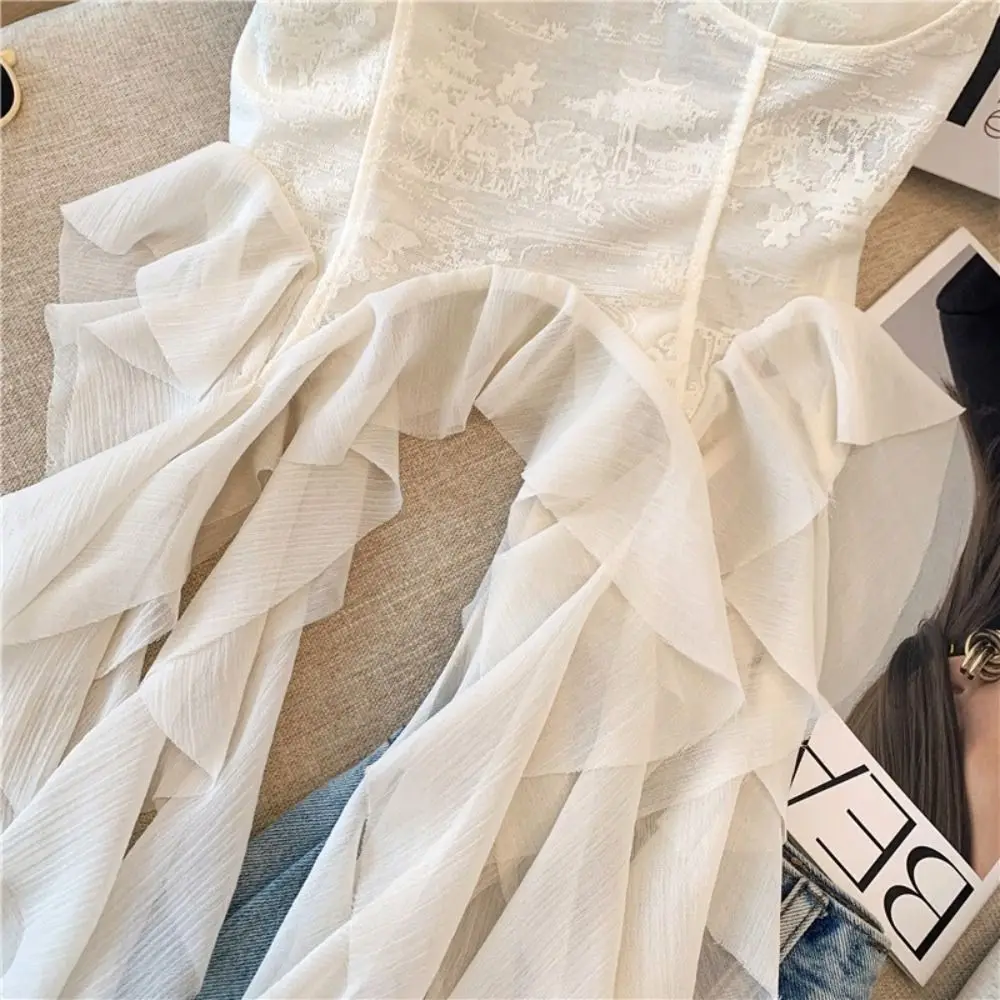 New Cotton Lace Tank Top Solid Color Off-Shoulder Hollow Out Camisole Strapless Sexy Long Ruched Crop Top Women