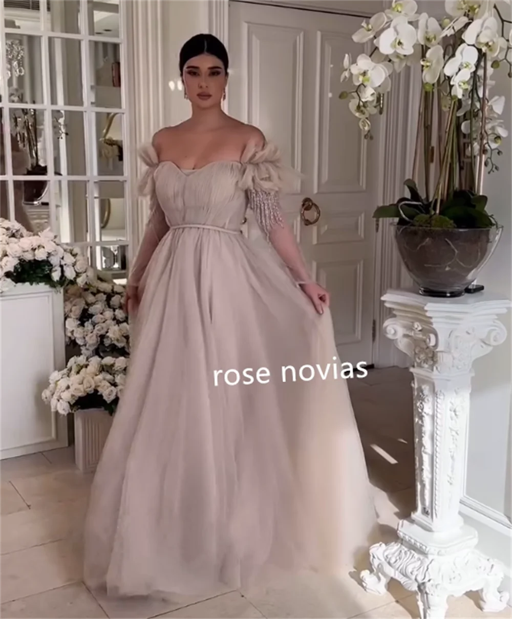 Personalizzato netto con paillettes piega spalle scoperte A-line occasione su misura abito da ballo di fine anno elegante sera formale scintilla