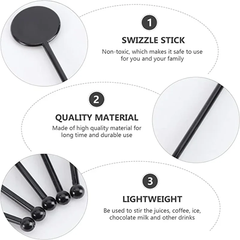 Plastic Cocktail Stirring Stick Drink Muddler Beverage Stirrer Swizzle Sticks Bar Cocktail Drinks Mixing Rod (Black)