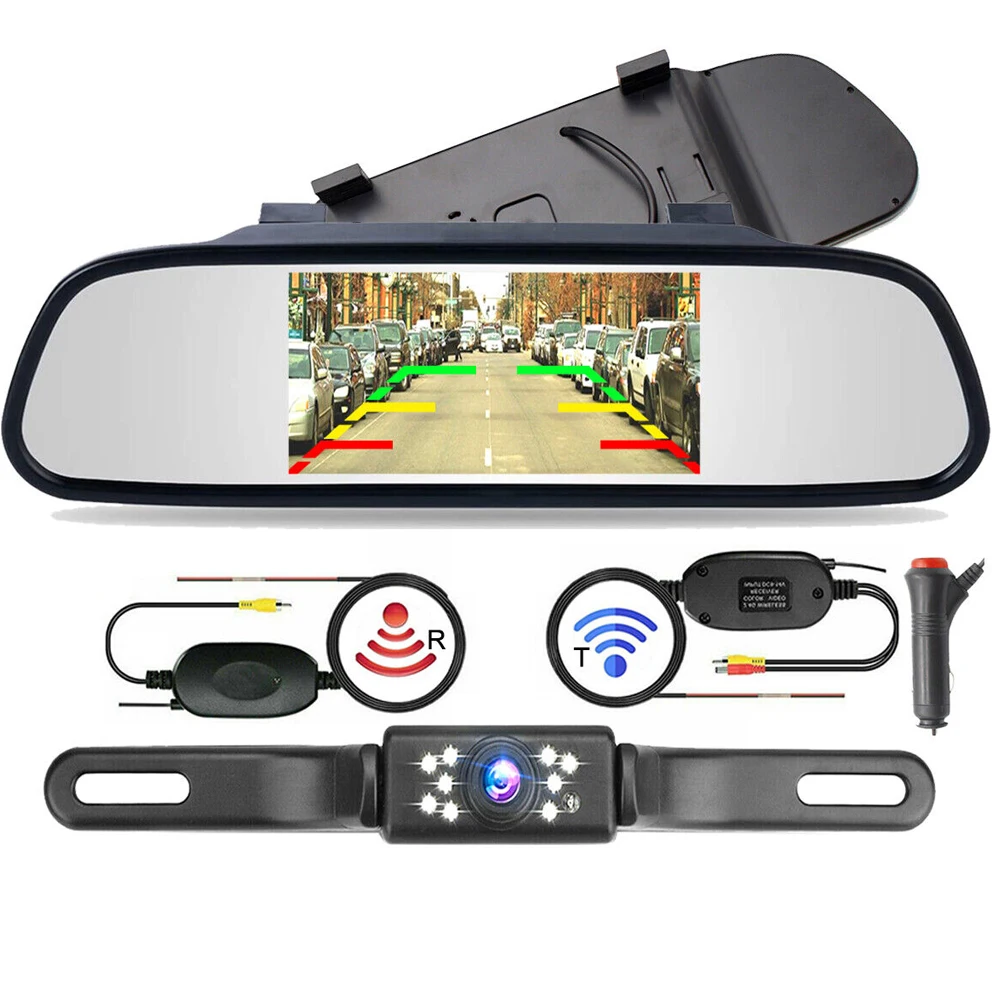 

BIleeko Backup Camera Wireless Car Rear View Kit Parking System Night Vision 4.3"Monitor