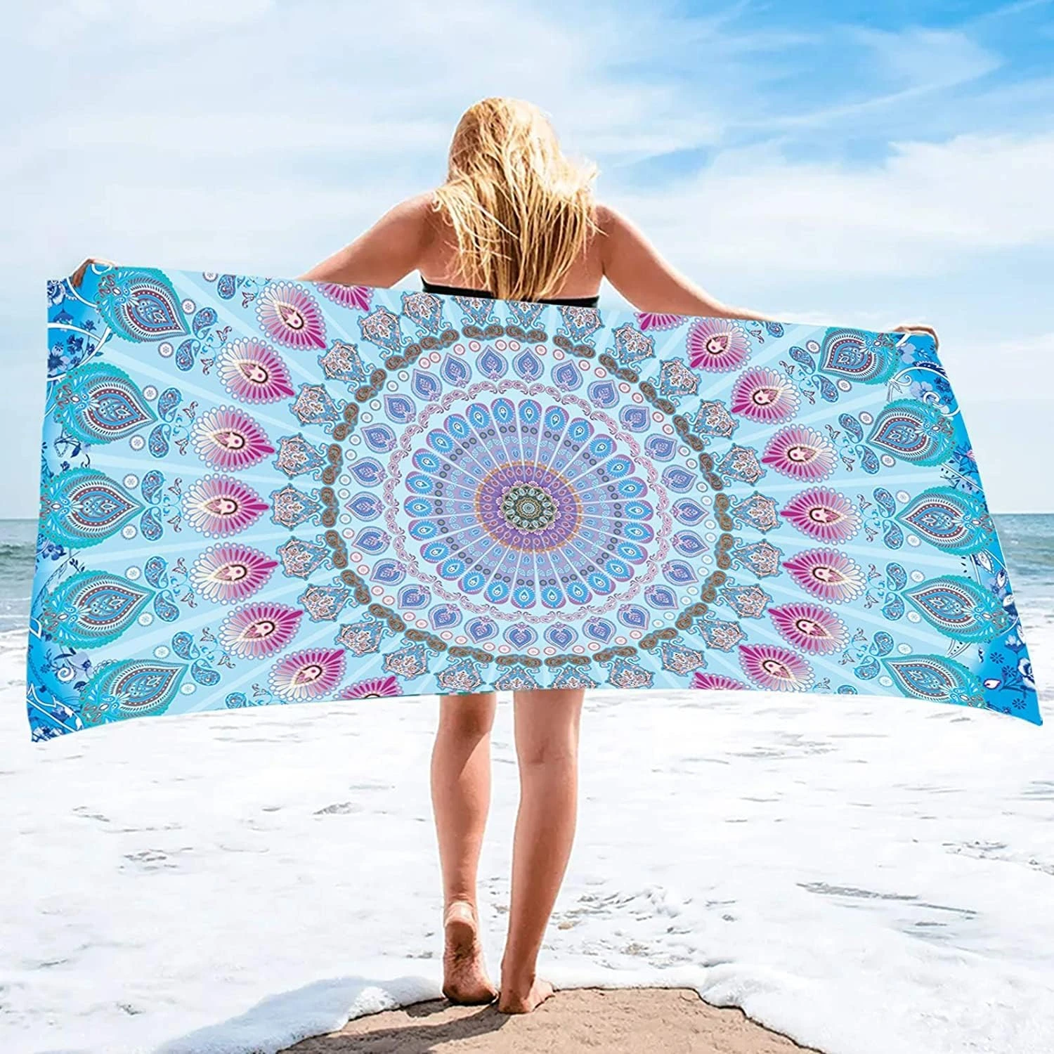VIKAMA Mandala Bohemian Flannel Blanket Yoga Meditation Blanket Beach Sand Towel Pool Leisure Cover Blanket
