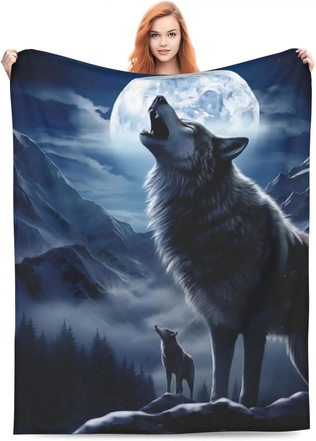 

Одеяло Snowy Mountain Wolf, подарки Moonlit Night Wolves, фланелевые пледы для домашнего декора, диван-кровать, мягкий пушистый светильник