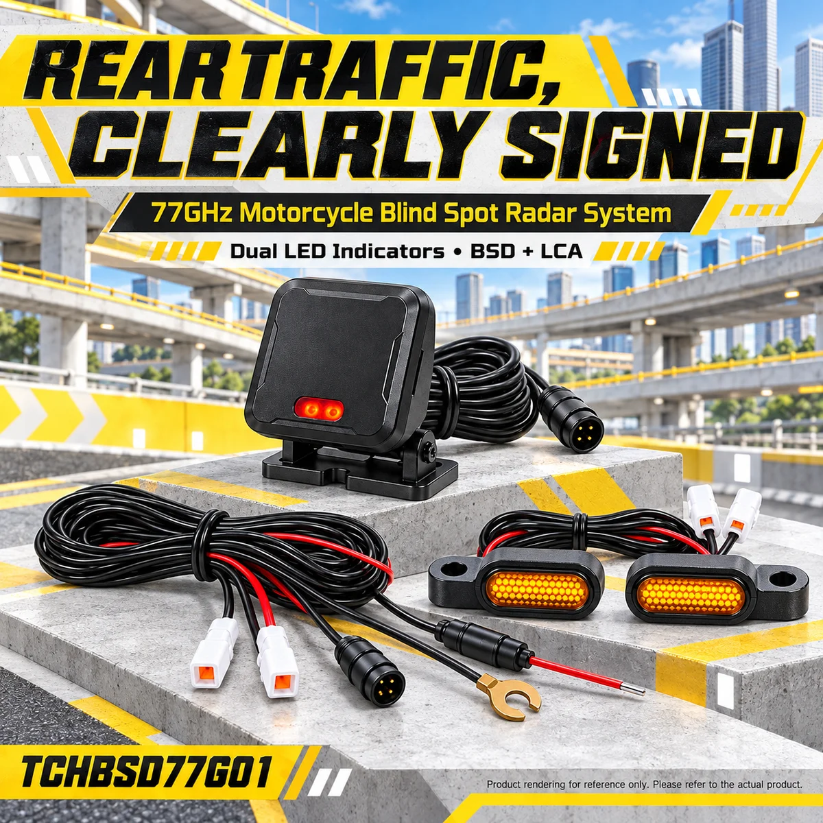 77GHz Motorcycle Blind Spot Radar Detection with Dual LED Indicators, Rear BSD 8.4m LCA 50m Up to 70m