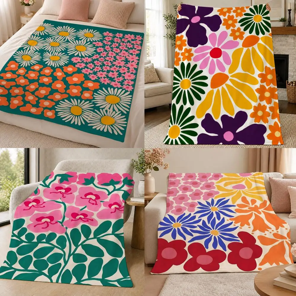 Pattern I-Illustrator Liv Lee Pattern Floral Art Throw 320g Soft Flannel Fleece Throw Blanket Cover Sofa Bed Dorm Nap