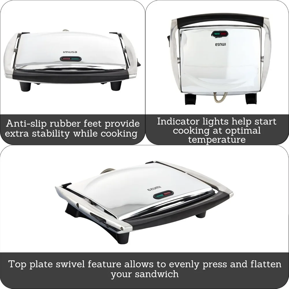 

12”x 10” Inches Stainless Steel Panini Press Sandwich Maker With Ceramic Nonstick Plates