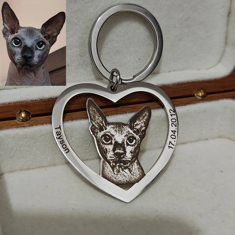 

Custom Heart Pet Keychain Personalized Laser Engraved Photo & Text Pendant Keychains Stainless Steel Portrait Souvenir Jewelry