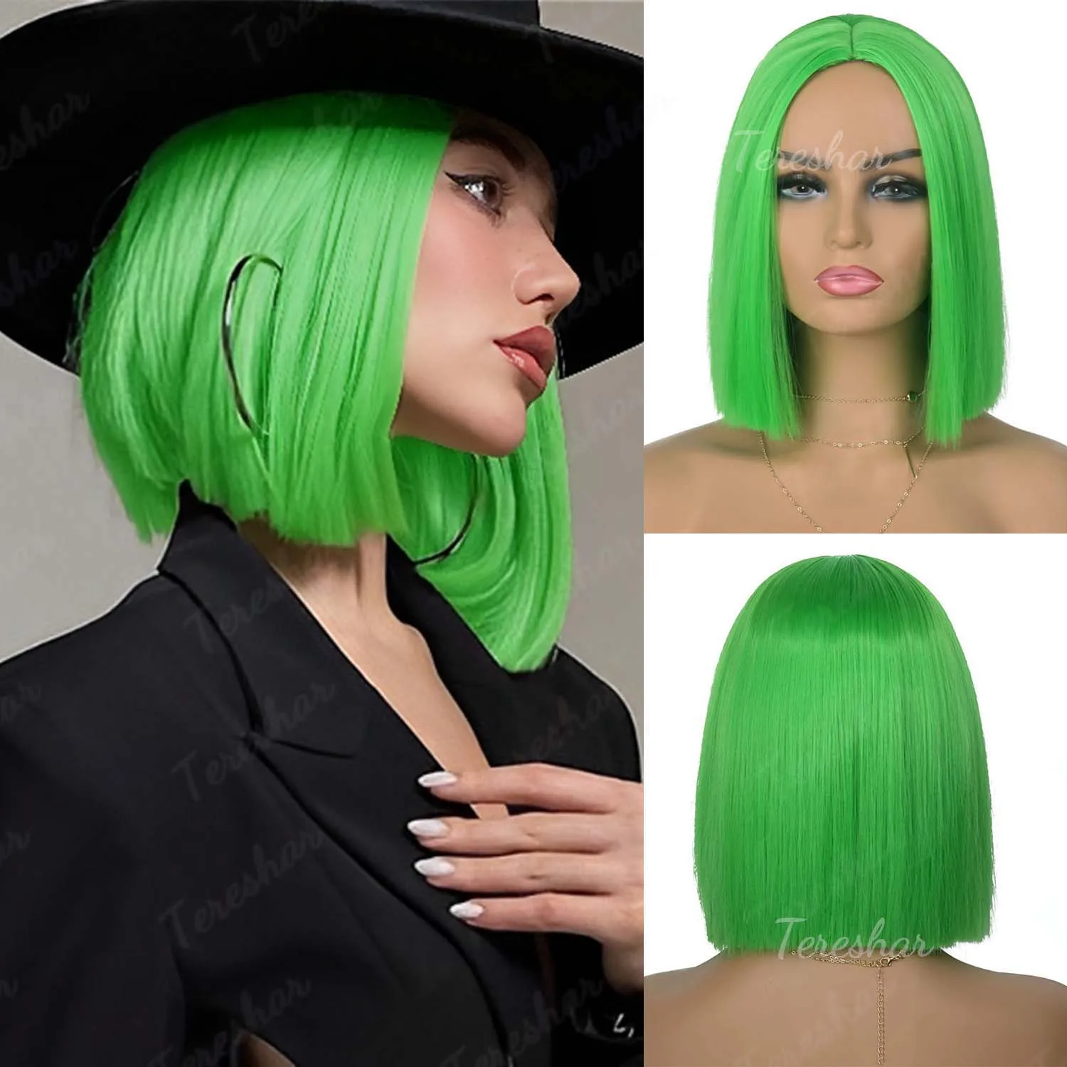 Synthetic Green Wig for Women Short Bob Wig、Long Straight Wig、Short Wavy Wig、Afro Curly Wig、Green Wigs for St Patricks Day Party