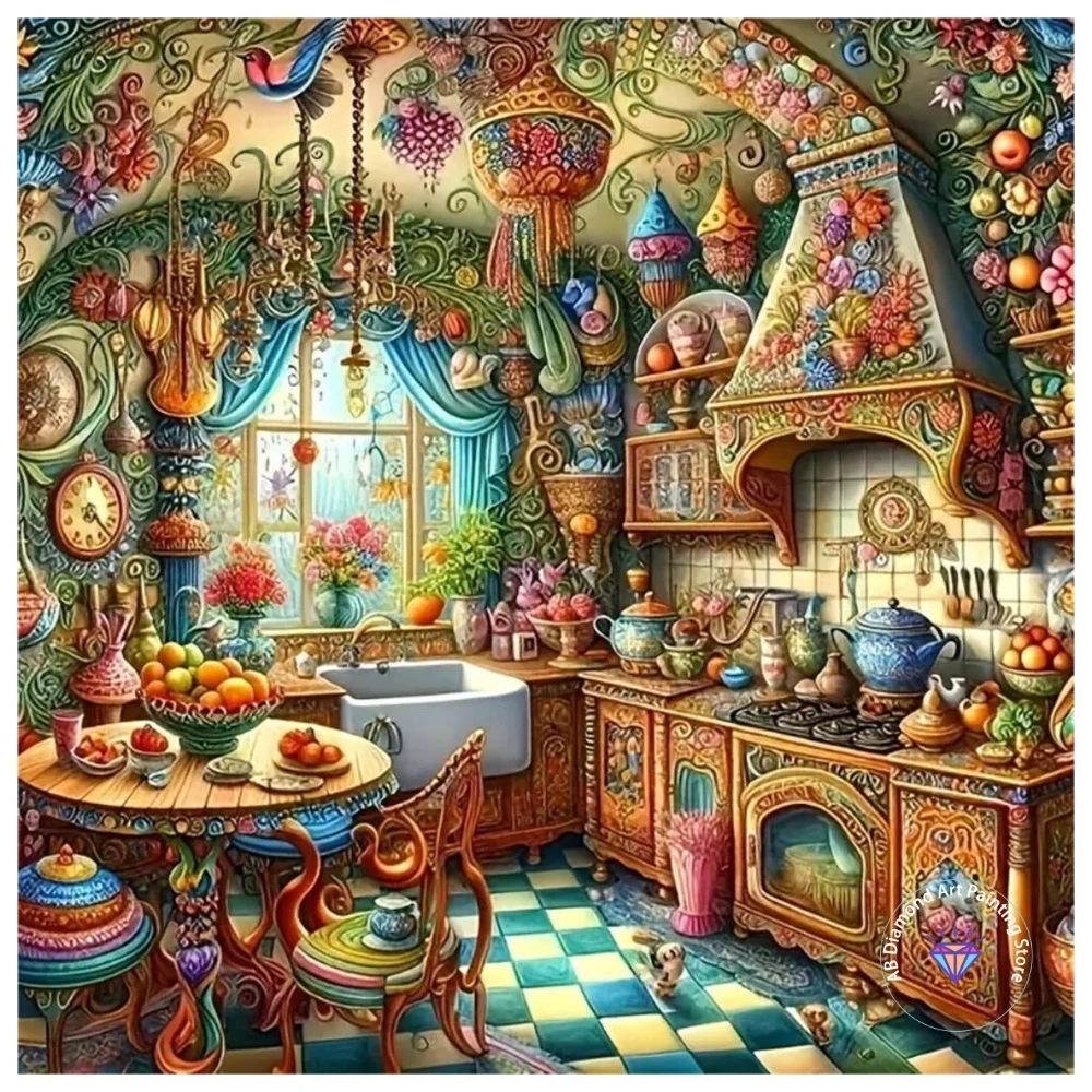 

Kitchen Landscape AB Diamond Painting Kit Square Round Diamond 5D DIY Fruit Wall Mosaic Handmade Art Exquisite Gift Home Decor