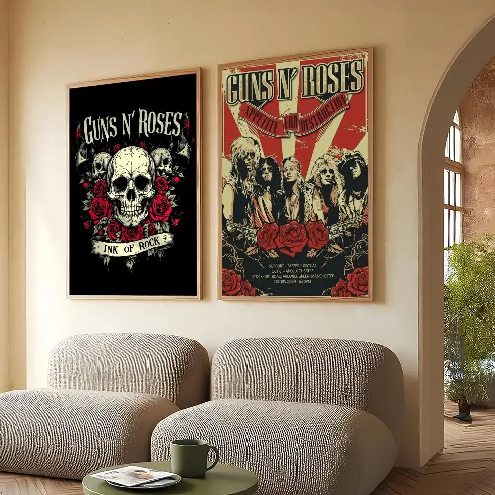 Band G-Guns N Skull Rock Poster Aesthetic HD PVC Wall Art - Waterproof Wear Resistant For Home Hotel Bar
