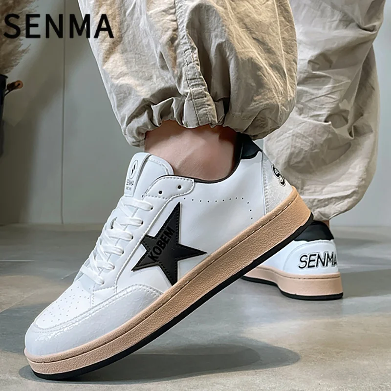 SENMA Men's Shoes Women's Casual Shoes Board Shoes Leather Version 2025 New Versatile Heightening White Sneakers Tennis Shoes