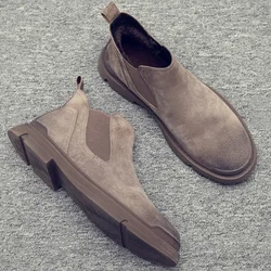 Men's Shoes Autumn Winter Velvet Warm Chelsea Boots Men Leather Boots Men's Workwear High Top Shoes Keep Warm Ankle Boots