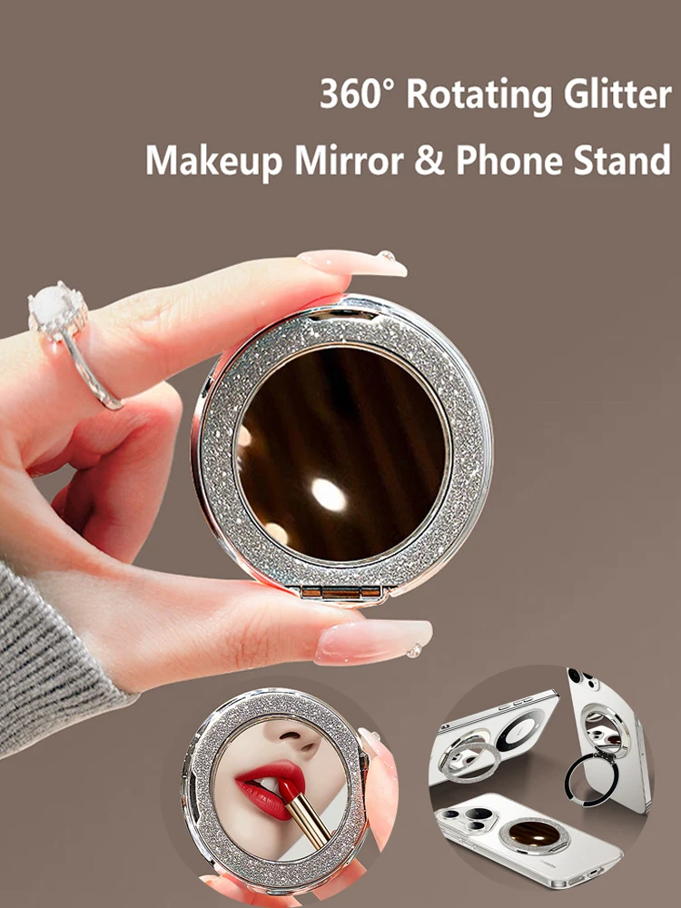 

360° Rotating Magnetic Phone Stand With Mirror Invisible Back Sticker Holder Universal Foldable Bracket For Women 2026