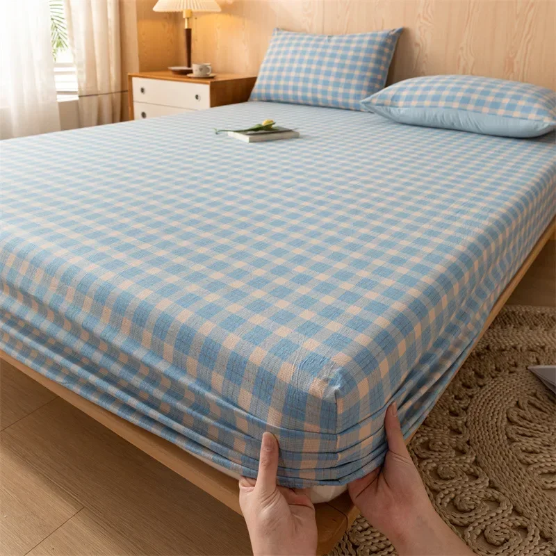 New Grade A 100% Cotton Fitted Sheet with Elastic Bands Non Slip Adjustable Mattress Covers for Single Double King Queen Bed