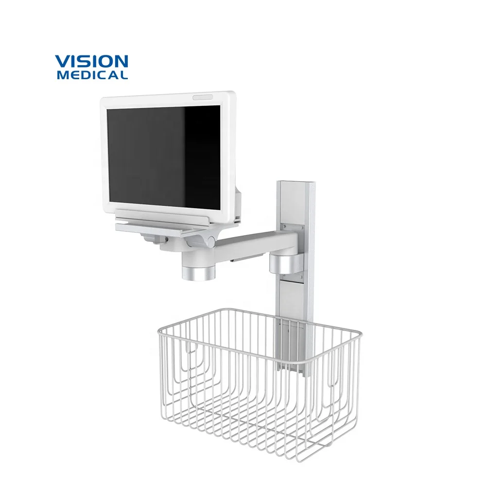 Industrial-Style ICU Medical Monitoring Arm Wall-Mount Hospital Basket for Metal Instruments