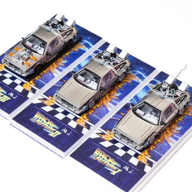 MJ 1:64 العودة إلى سيارة Future Time DeLorean DMC-12 نموذج سيارة محاكاة مصنوع من خليط معدني، لعبة هدية للأولاد، زخرفة مجموعة الكبار.