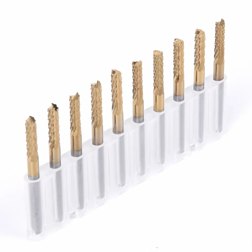 10PCS Single Flute CNC Router Bit Spiral End Mill 1/8 Inch Shank  Carbide Milling Cutter Spiral PVC PCB Cutter Wood Engraving