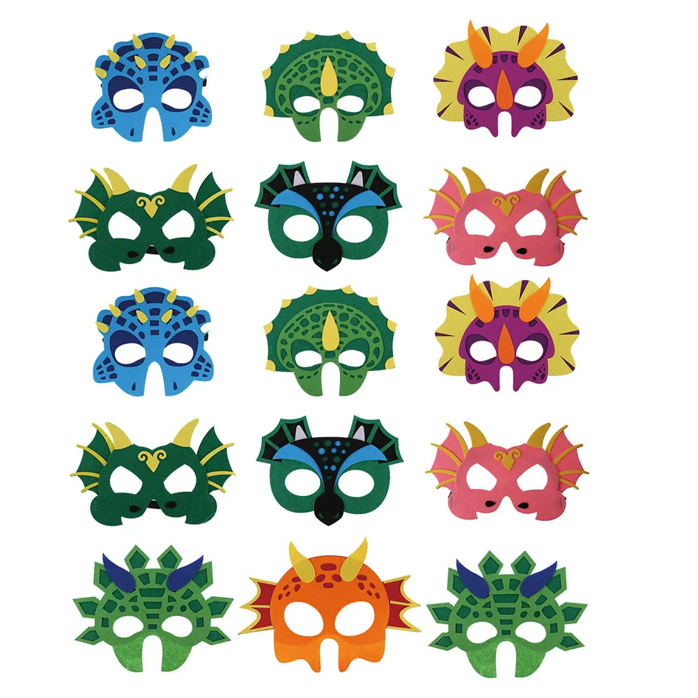 

15 шт., маски динозавров из фетра, детские маски для переодевания на день рождения, Хэллоуин, тематические принадлежности для косплея, детские маски для лица для мальчиков и девочек