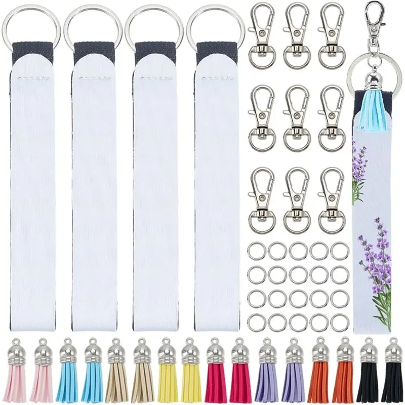AB11-68Pcs Sublimation Wristlet Keychain Blanks Sublimation Wristlet Keychain Making Kit For Birthday Gifts Party Favor