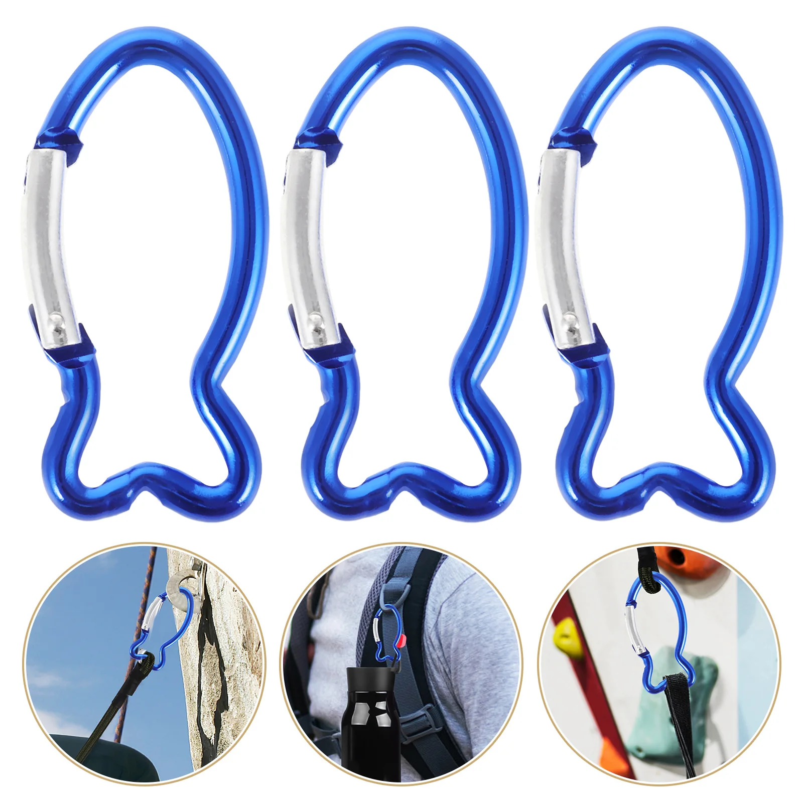 

10pcs Blue Fish-Shaped Durable Metal Buckles for Climbing Hiking Camping Travel Gear Spring Clips Hooks Outdoor Tools
