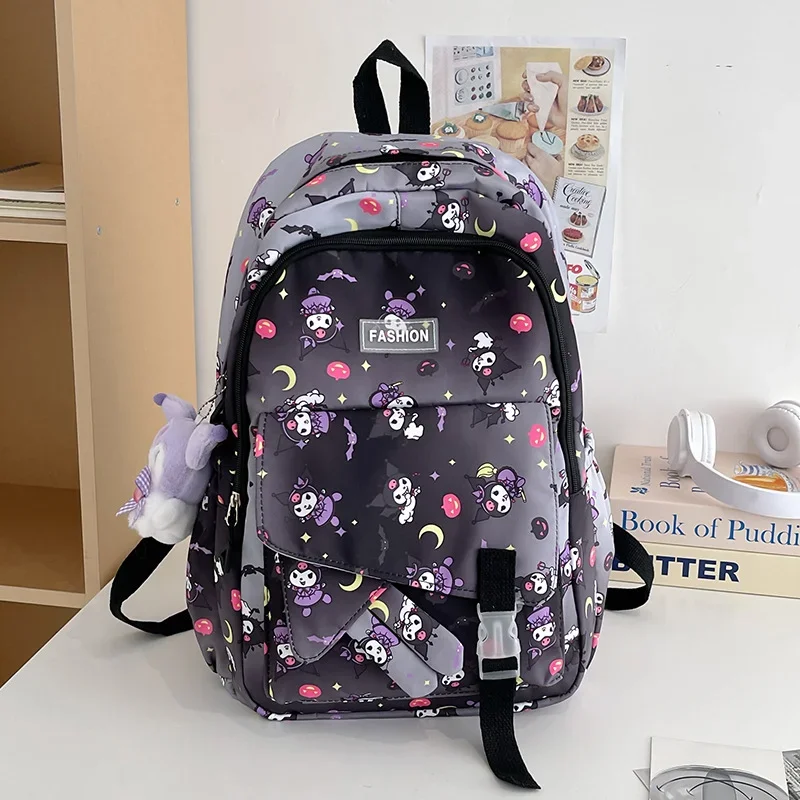 Sanrio Kulomi mochila escolar de tela con estampado coreano para estudiantes, mochila de gran capacidad con dibujos animados