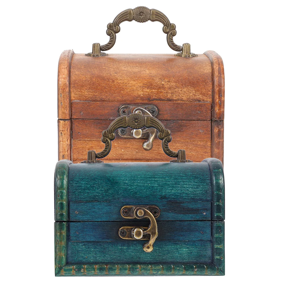 2Pcs Vintage Wood Jewelry Box Organizer Storage Case for Rings Necklaces Bracelets Small Organizer Chest Groomsmen Proposal Box