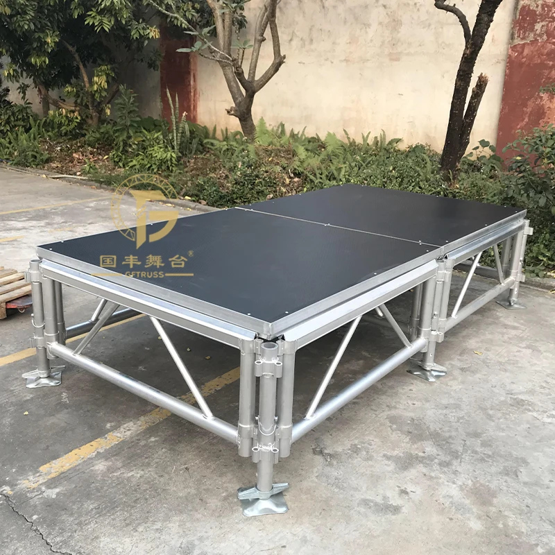Plataforma Modular de Palco em Liga de Alumínio GF-TRUSS 1,22x1,22m Estrutura Quadrada/Retangular Opções de Cores Vermelha/Preta Instalação Rápida
