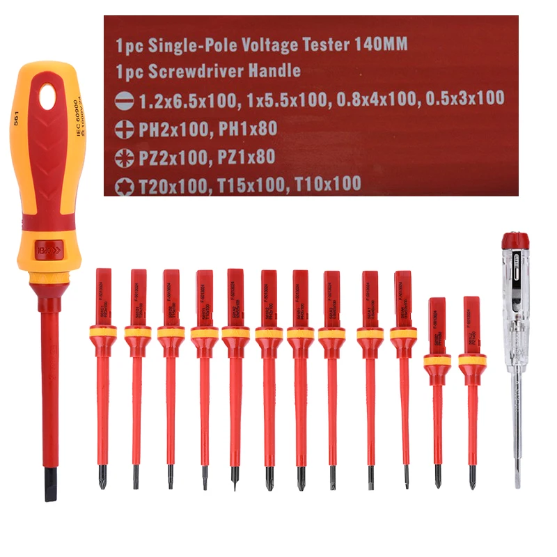 13PCS 1000V Changeable Insulated Screwdriver Set And Magnetic Slotted Bits Repair Tool Electrician Tools