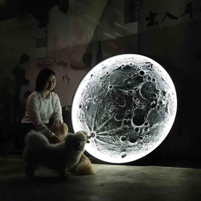 

3D three-dimensional relief moon lamp wall lamp camping restaurant bar background wall decoration round moon mural lamp