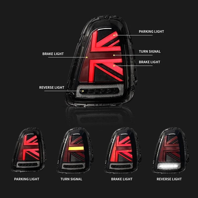 2PCS Full LED Tail Lights For BMW Mini Cooper R56 R57 R58 R59 LCI 2007‑2013 JCW Union Jack Style Brake Reverse Tun Signal Lamps
