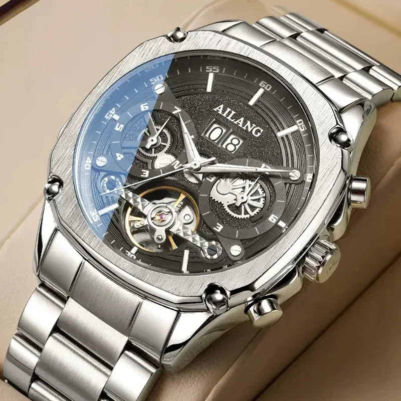 

AILANG Brand Luxury Tourbillon Mechanical Watch for Men Stainless Steel Waterproof Fashion Moon Phases Automatic Wristwatches