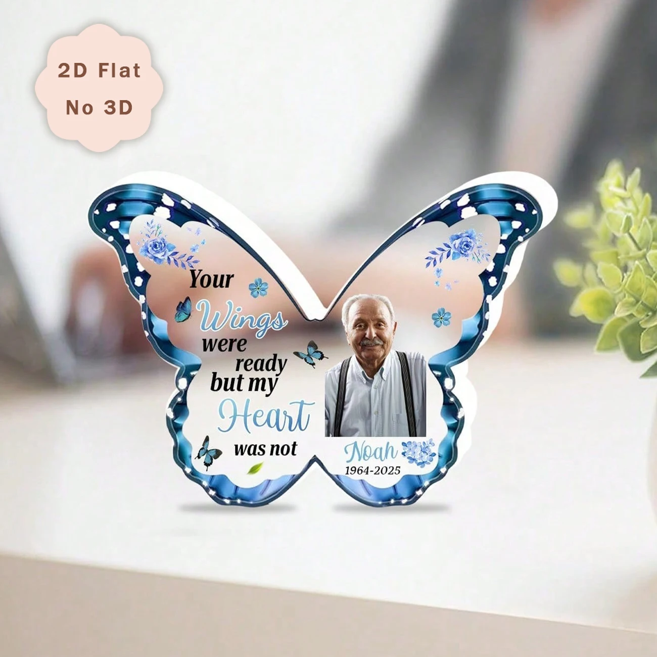 Custom Butterfly Shaped Memorial Acrylic Plaque, Personalized Photo Name Date Bereavement Sign, Sympathy Remembrance Gift Tablet view 4