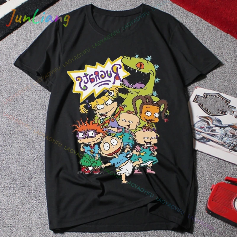Rugrats قوس قزح دائرة مجموعة النار ريترو موضة القطن تيز قصيرة الأكمام تي شيرت Crewneck القمم هدية عيد ميلاد الرجال تي شيرت Y2k
