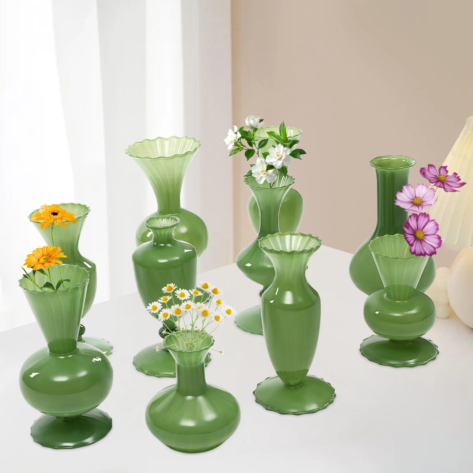 

10pcs Decorative Glass Vase Flower Ware Hydroponic Vase Home Decoration Green/White