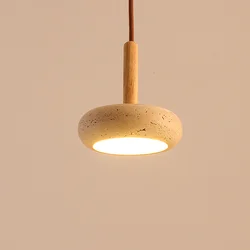 Luz colgante de Arte de piedra Natural Retro, candelabro LED de travertino amarillo, decoración de cabecera de dormitorio, accesorios de iluminación para el hogar