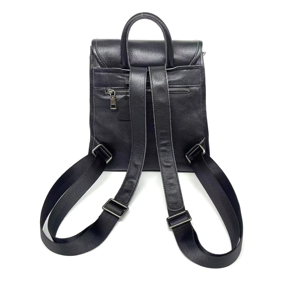 Casual Daily Cow Leather Backpack Women Black Ladies Travel Genuine Leather Knapsack College Young Girls Shoulder Bag