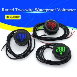 DC 4-100V LED Display digitale rotondo voltmetro impermeabile a due fili DC Digital Car Voltage Current Meter Volt Detector Tester