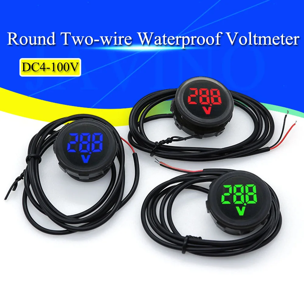 DC 4-100V LED Digital Display Round Two-wire Waterproof Voltmeter DC Digital Car Voltage Current Meter Volt Detector Tester