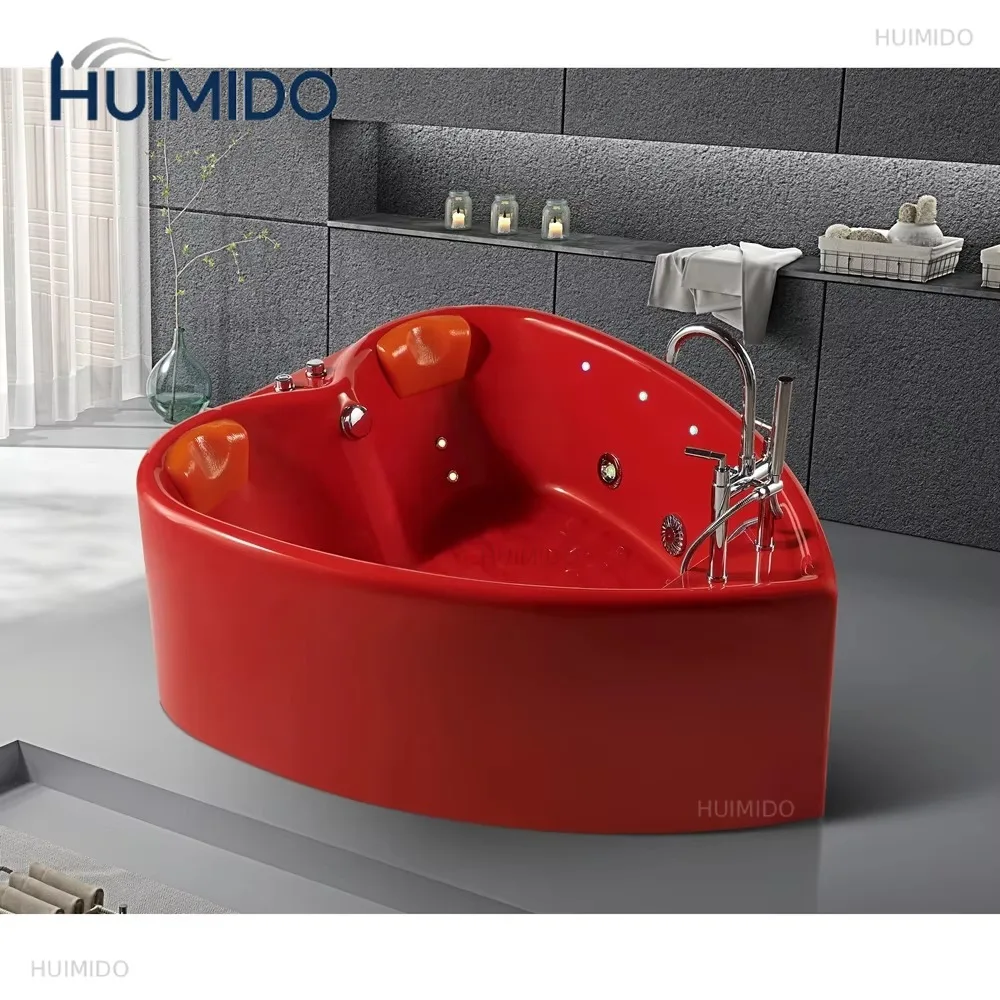 Idromassaggio a Forma di Cuore per 2 Persone, Vasca da Bagno Spa Rossa in Acrilico, Vasca Idromassaggio Freestanding con Getti