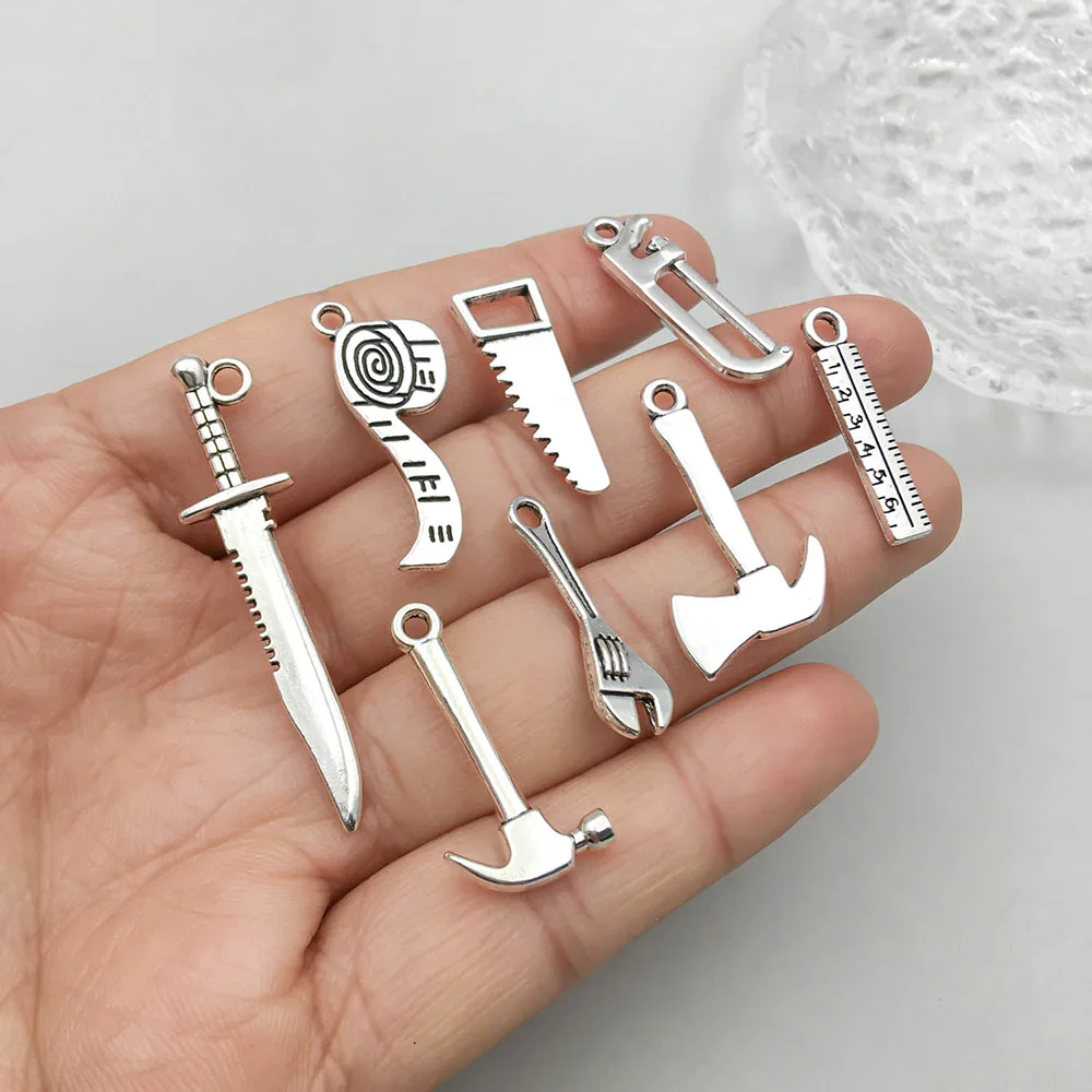 3Pcs Mini Combination Tool Charms Silver Color Wrench Pliers Hammerhead Screwdriver Spanner Pendant Jewelry Making DIY Craft