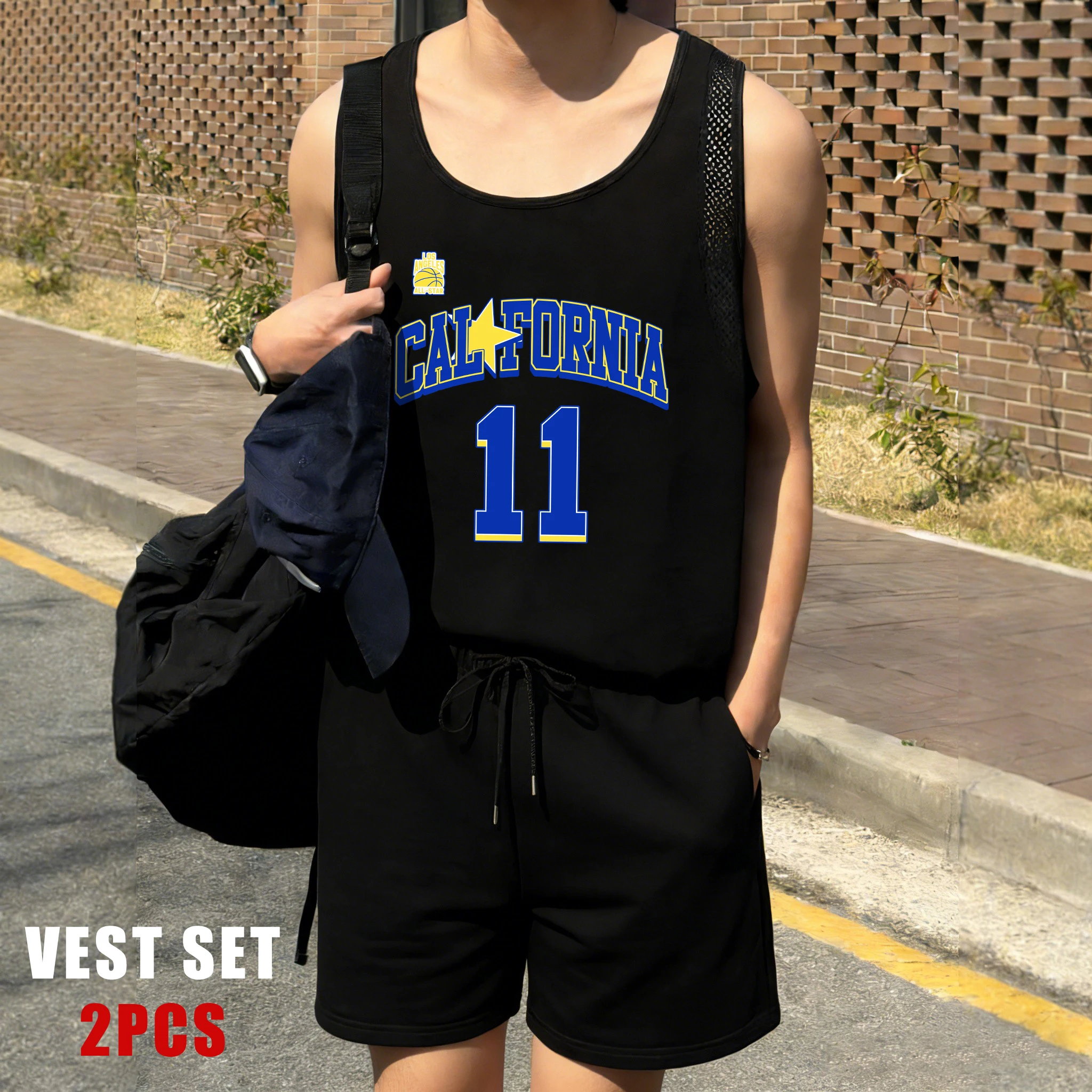 

California Number 10 Design Men Vest Set Soft Reticular Sleeveless Tees Summer Drawstring Shorts Unisex Fashion Sportset