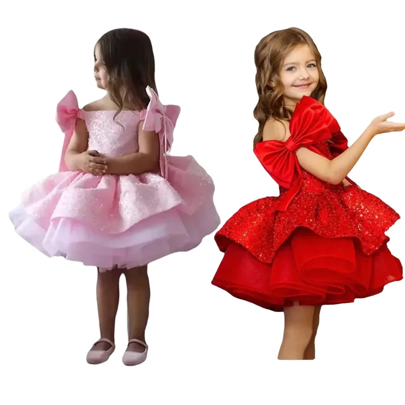 

Princess Tulle Beading Lace Bow Flower Girl Dresses First Communion Dresses Birthday Christmas Gift Wedding Party Birthday