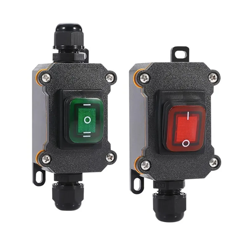 Inline Cord Switch Waterproof Outdoor Inline Switch 4 Pin DPST AC/DC 20A-125V,16A-250V IP66 Double Hole Box Switch Red Green Led