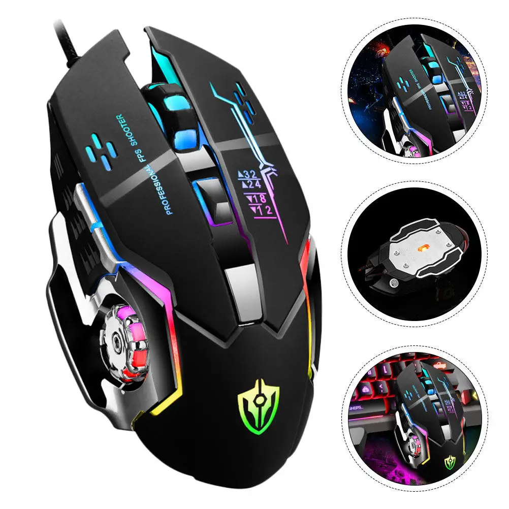 1Pcs Heavy Metal Gaming Mouse with Programmable 6 Buttons Macro Editing Dpi Adjustment Luminous LED Design for Fps