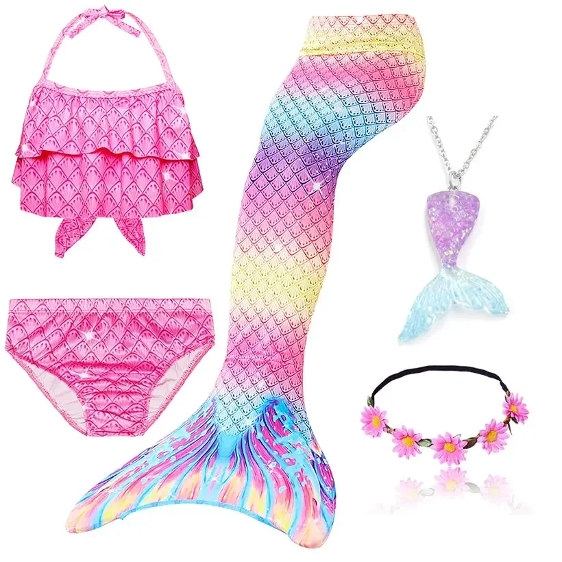 Girls Swimwear 5pcs Mermaid Tails for Kids Bikini Set Swimming Dress Bathing Suit Todder Swimsuit Girl 3 4 5 6 8 10 12 Years