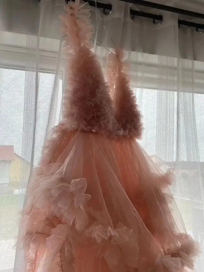 Vestidos de graduación de maternidad rosa, accesorios de fotografía, vestido de baile con volantes para embarazadas, vestido de fiesta de noche, Baby Showers, sesión de fotos