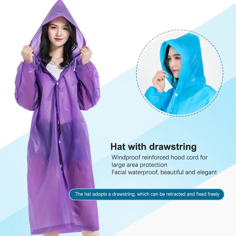 1pcs Eva Non Disposable Raincoat Jacket Unisex Adult Portable Waterproof Rain Ponchos Travel Emergency Rain Coats