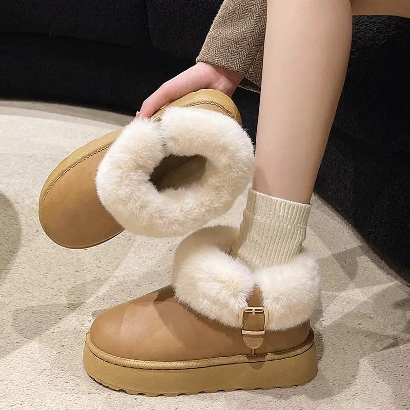 White Ankle Boots Boots-Women Winter Footwear Female Shoes Australia Low 2024 Ladies Leather Snow Lolita Fur Shearling Lady Boot