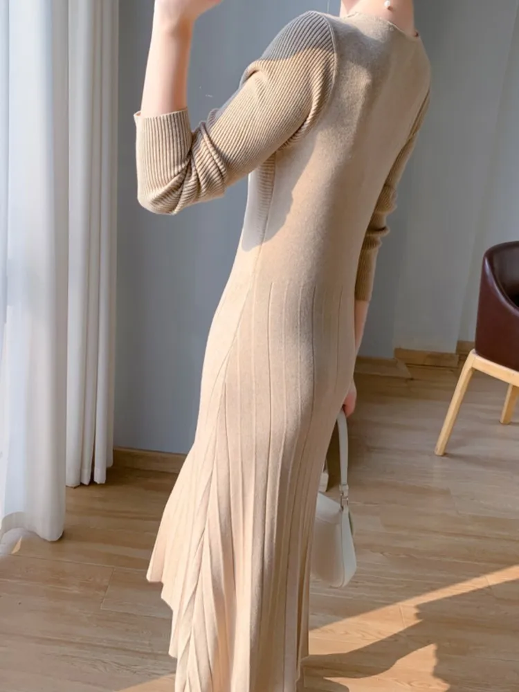 Robe de soirée élégante à col en V pour femmes, robes de Rh, vêtements féminins, une pièce, sexy, couleur unie, batterie, mince, mode, automne, nouveau